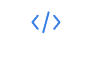 Écran d'ordinateur noir affichant une icône de parenthèses angulaires bleues (``) et des lignes de code blanches, symbolisant le développement logiciel ou la programmation.